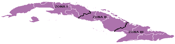 Regionalización según las presiones básicas del viento. Mapa de Cuba