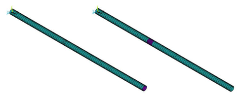 Figura 3. Modelos por EF del tubo sin y con grieta