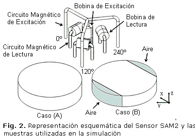 Fig. 2. Representación esquemática del Sensor SAM2 y las muestras utilizadas en la simulación