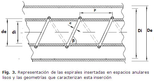 Fig. 3. Representación de las espirales insertadas en espacios anulares lisos y las geometrías que caracterizan esta inserción