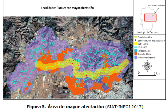 Figura 5. Área de mayor afectación (SIAT-INEGI 2017)