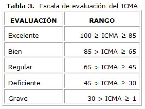 Tabla 3.  Escala de evaluación del ICMA
