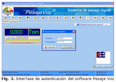 Fig. 3. Interfase de autenticación del software Pesaje Voz 