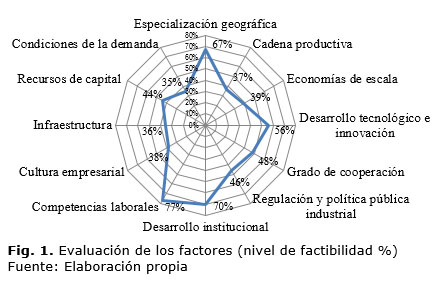 Fig. 1. Evaluación de los factores (nivel de factibilidad %)