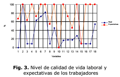Fig. 3. Nivel de calidad de vida laboral y expectativas de los trabajadores